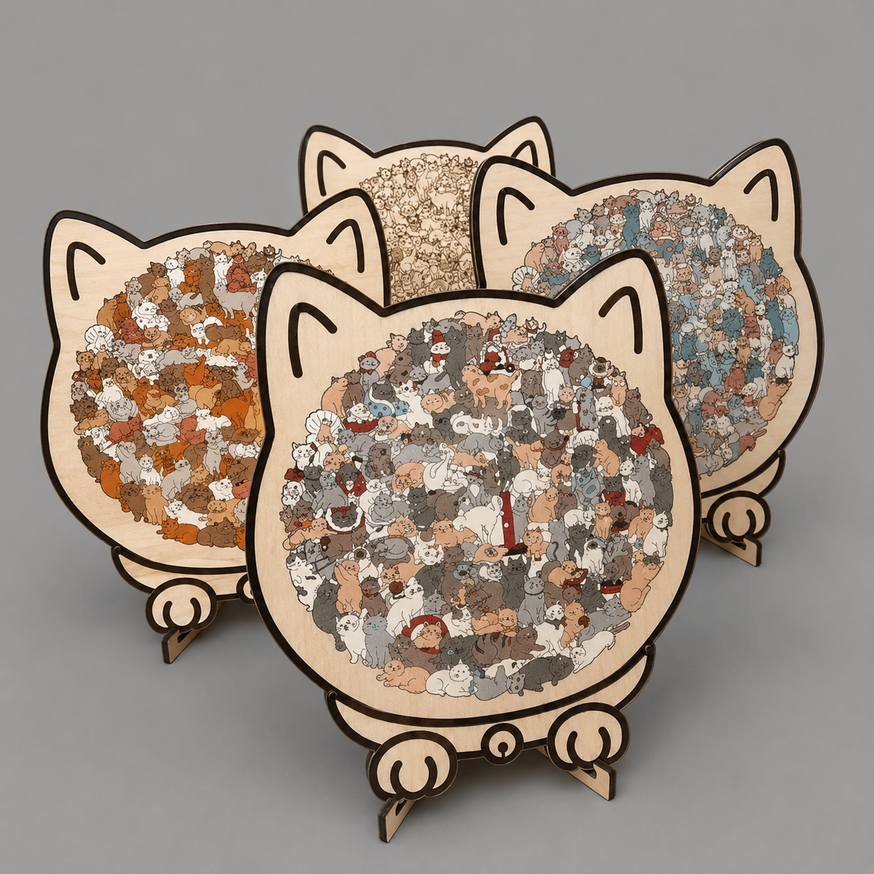 Cat-Shaped Wooden Jigsaw Puzzle Unique Animal Puzzle for Cat Lovers & Gifts
