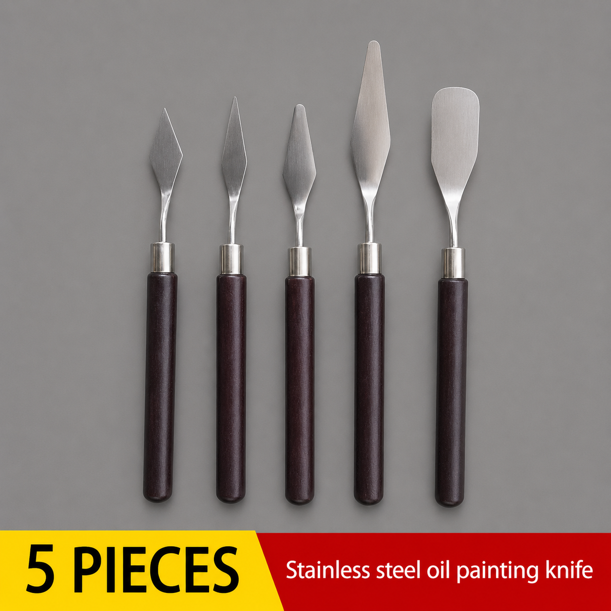 5PCS Stainless Steel Palette Knife Set Wooden Handle Painting Scraper Tools for Oil and Gouache Art