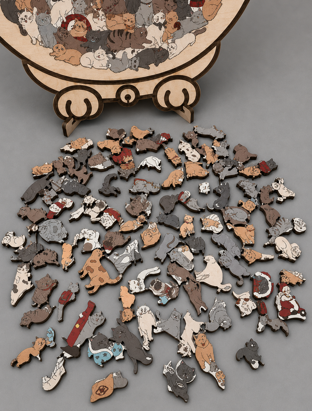 Cat-Shaped Wooden Jigsaw Puzzle Unique Animal Puzzle for Cat Lovers & Gifts