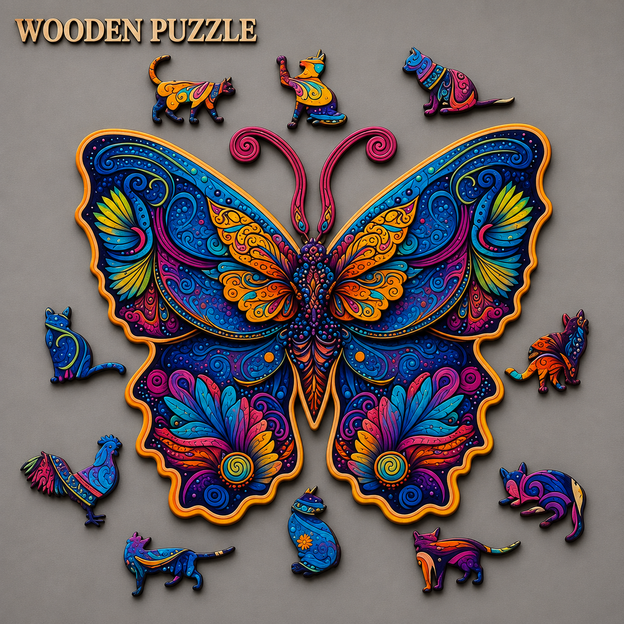 Colorful Butterfly Wooden Jigsaw Puzzle Unique Shaped Gift Puzzle