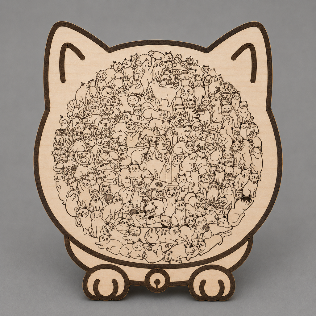 Cat-Shaped Wooden Jigsaw Puzzle Unique Animal Puzzle for Cat Lovers & Gifts