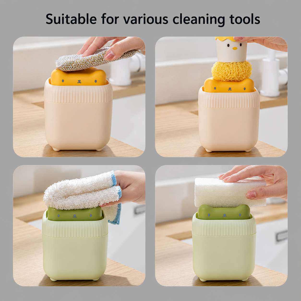 Easy Press Kitchen Soap Dispenser with Sponge Holder