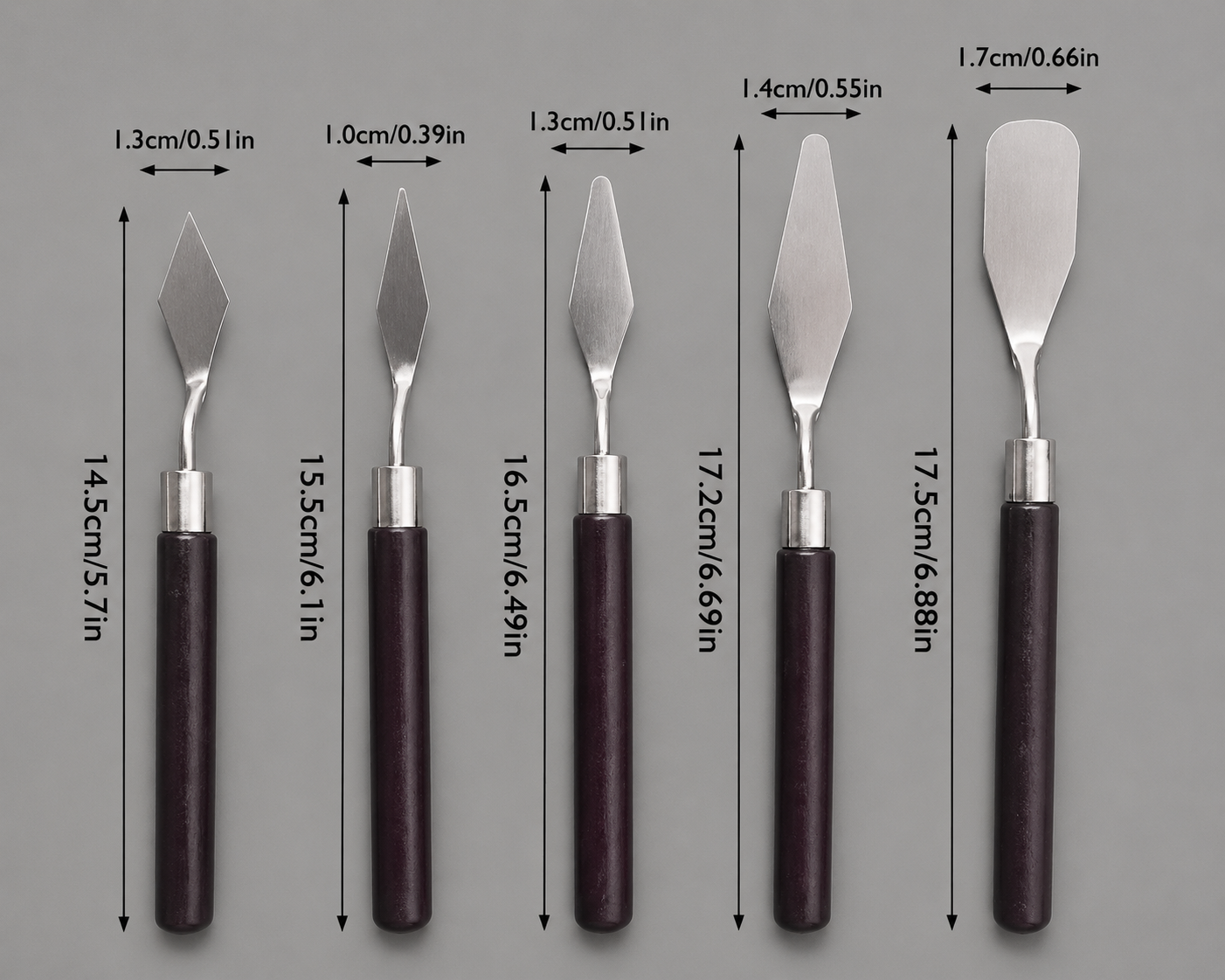 5PCS Stainless Steel Palette Knife Set Wooden Handle Painting Scraper Tools for Oil and Gouache Art