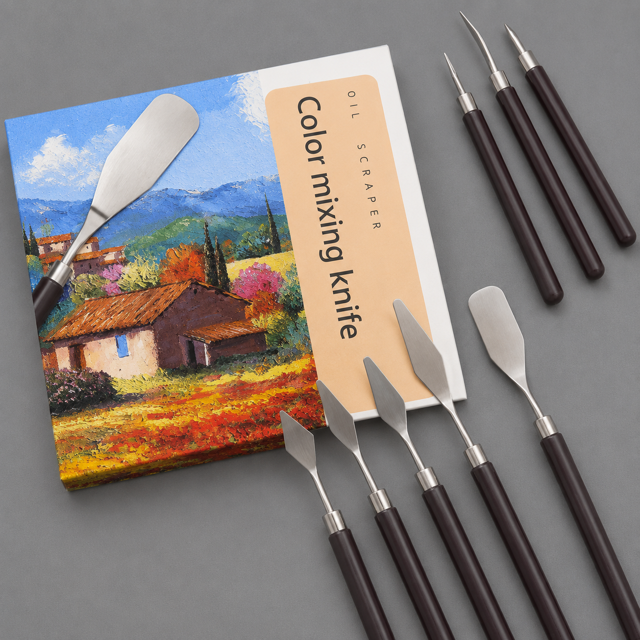5PCS Stainless Steel Palette Knife Set Wooden Handle Painting Scraper Tools for Oil and Gouache Art