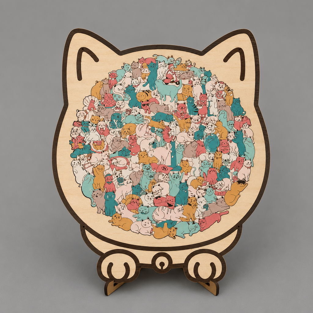 Cat-Shaped Wooden Jigsaw Puzzle Unique Animal Puzzle for Cat Lovers & Gifts