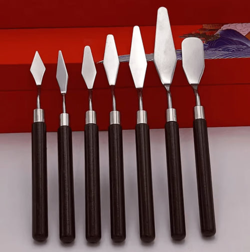 5PCS Stainless Steel Palette Knife Set Wooden Handle Painting Scraper Tools for Oil and Gouache Art