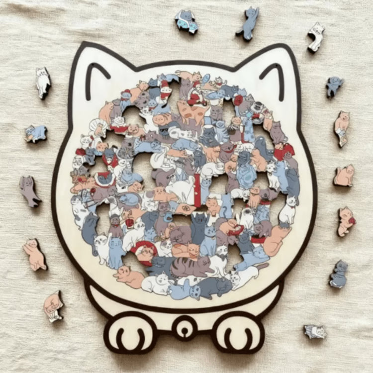 Cat-Shaped Wooden Jigsaw Puzzle Unique Animal Puzzle for Cat Lovers & Gifts
