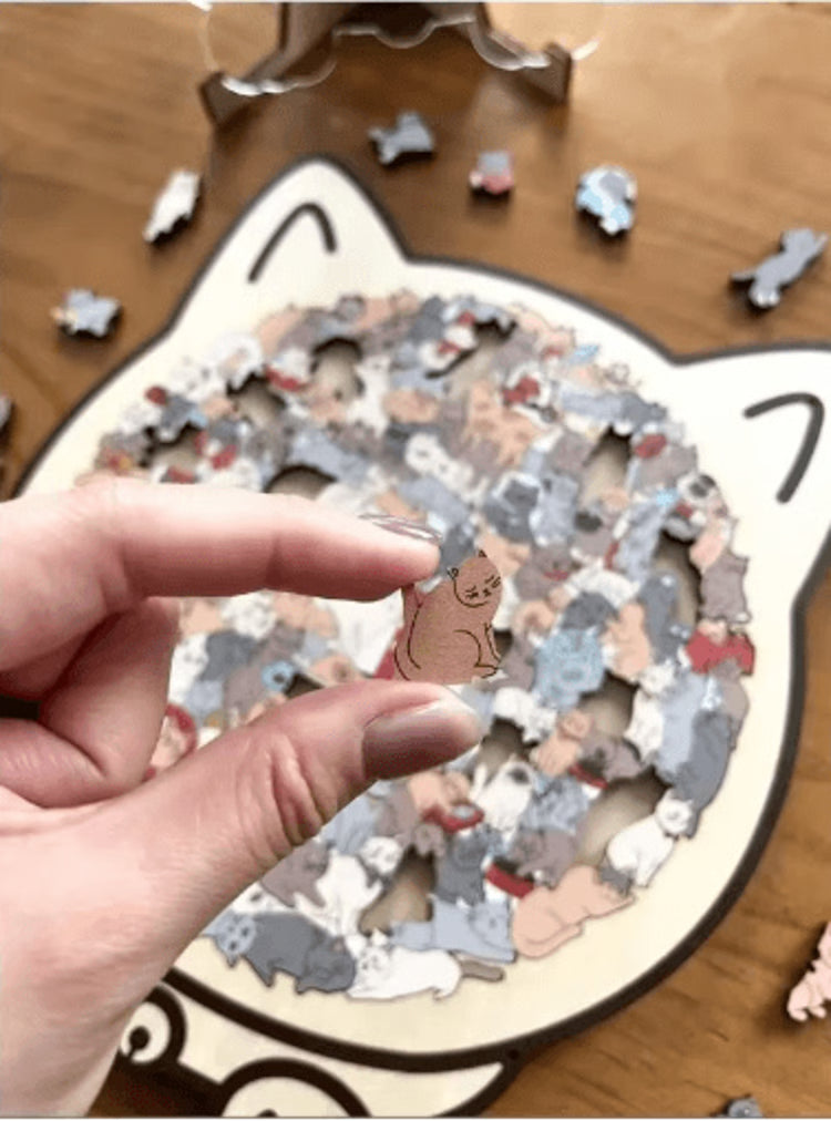 Cat-Shaped Wooden Jigsaw Puzzle Unique Animal Puzzle for Cat Lovers & Gifts