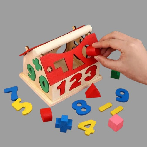 Montessori Math Toy for Toddlers Educational Wooden Puzzle Toys Count Number House Shape Matching Games Board Toy