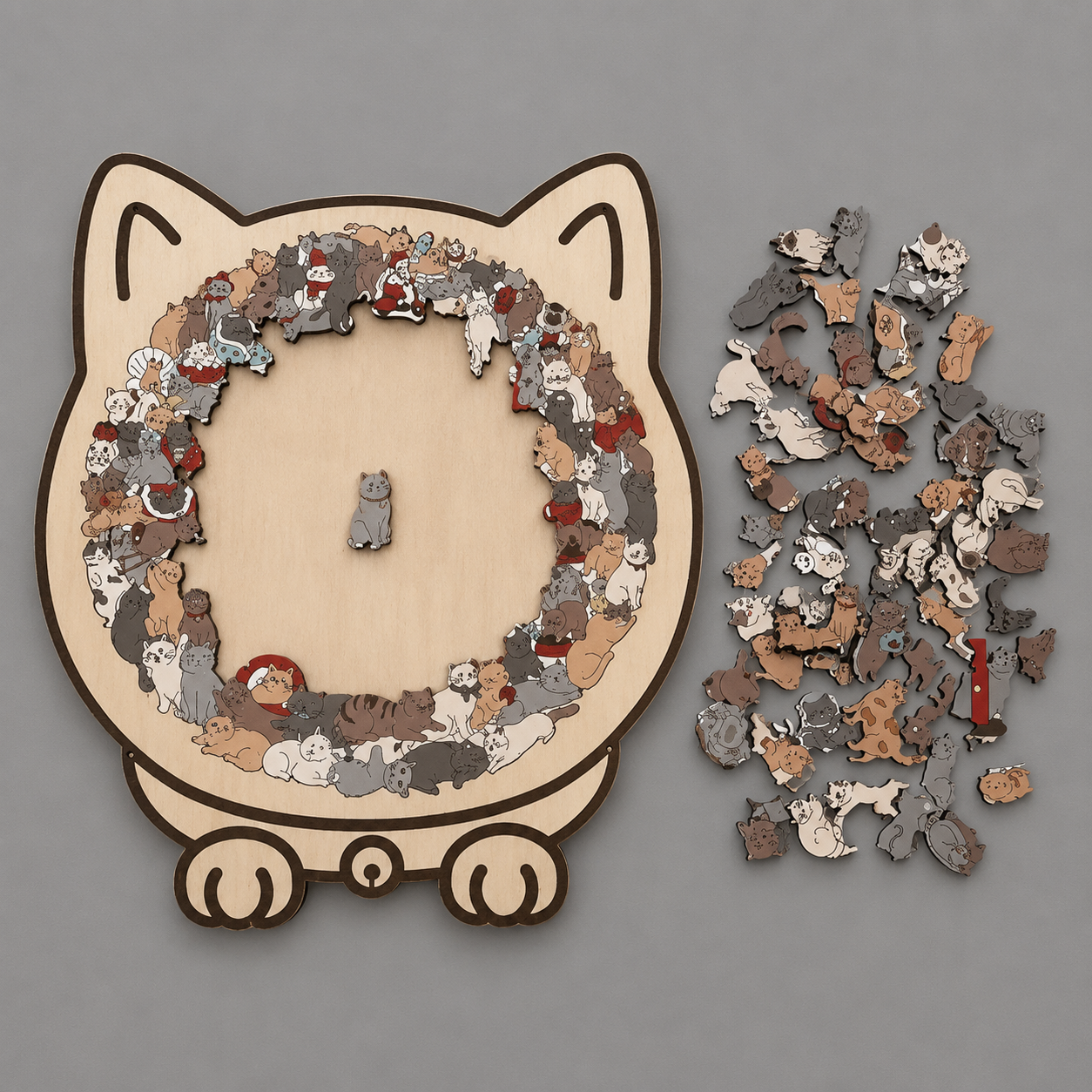Cat-Shaped Wooden Jigsaw Puzzle Unique Animal Puzzle for Cat Lovers & Gifts